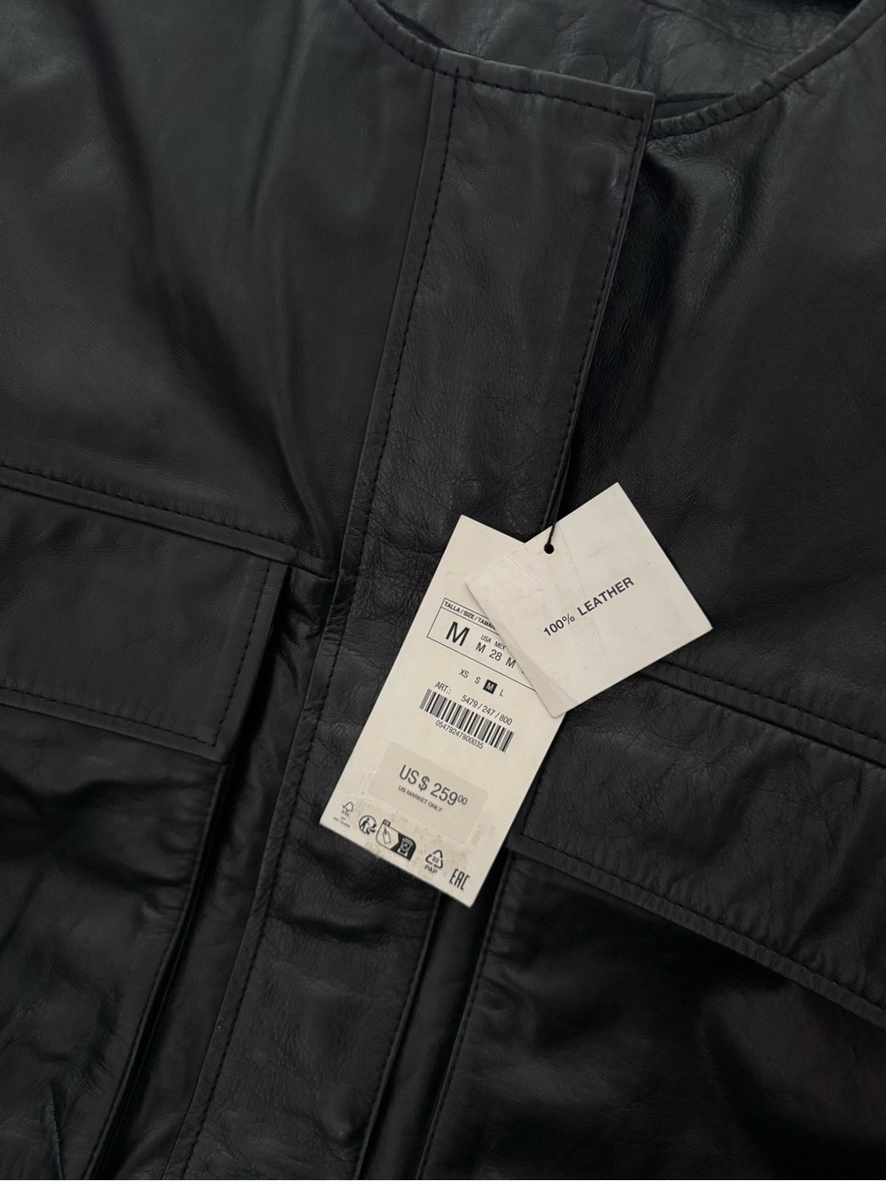 Zara 100% Leather Jacket with Cargo Pockets - Picture 2 of 5